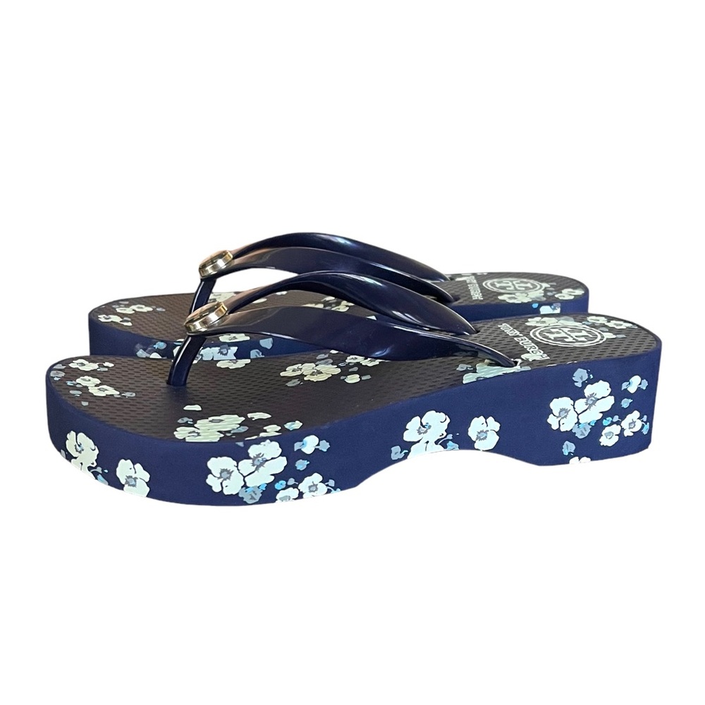 Tory Burch Black Floral Platform Thong Sandals - Picture 6 of 12